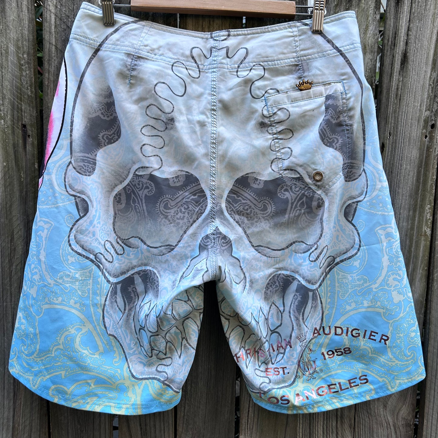 Y2K Christian Audigier boardshorts W33’